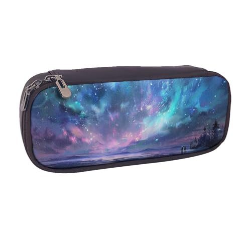 BNVSADC Northern Lights bedrucktes Leder-Federmäppchen und Make-up-Tasche – stilvolles Federmäppchen, Schreibwaren-Organizer-Tasche für Schule, Büro, Reisen, Schwarz , Einheitsgröße, Kosmetiktasche von BNVSADC
