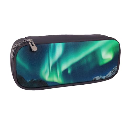 BNVSADC Northern Lights bedrucktes Leder-Federmäppchen und Make-up-Tasche – stilvolles Federmäppchen, Schreibwaren-Organizer-Tasche für Schule, Büro, Reisen, Schwarz , Einheitsgröße, Kosmetiktasche von BNVSADC