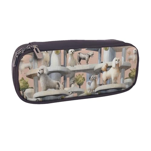 BNVSADC Oodles of Poodles bedrucktes Leder-Federmäppchen und Make-up-Tasche – stilvolles Federmäppchen, Schreibwaren-Organizer-Tasche für Schule, Büro, Reisen, Schwarz , Einheitsgröße, Kosmetiktasche von BNVSADC
