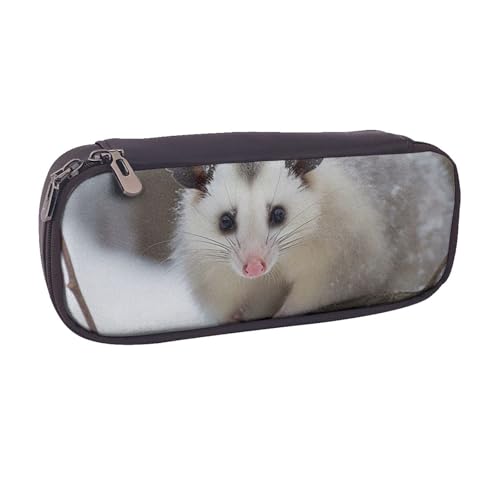 BNVSADC Opossum im Schnee bedrucktes Leder-Federmäppchen und Make-up-Tasche – stilvolles Federmäppchen für Schreibwaren, Organizer, Tasche für Schule, Büro, Reisen, Schwarz , Einheitsgröße, von BNVSADC