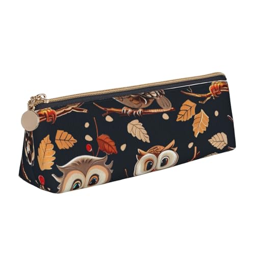 BNVSADC Rechteckiges Federmäppchen mit Mandala-Kunstdruck, dreieckig, Leder-Federmäppchen, niedliches Schreibwaren-Federmäppchen für Schule, Büro, Reisen, Eulen auf Baumzweig, Einheitsgröße von BNVSADC