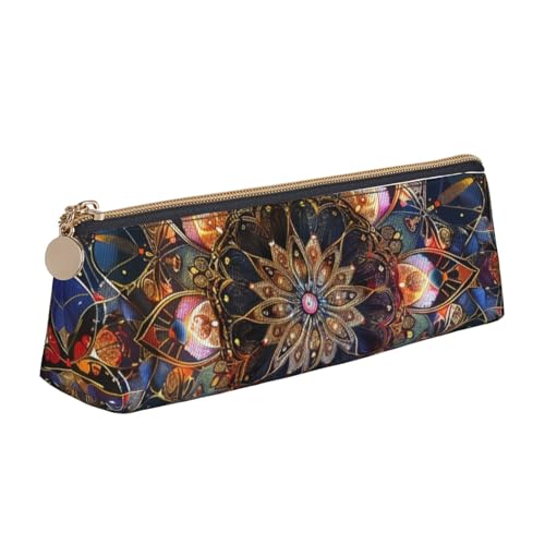 BNVSADC Rechteckiges Federmäppchen mit Mandala-Kunstdruck, dreieckig, Leder-Federmäppchen, niedliches Schreibwaren-Federmäppchen für Schule, Büro, Reisen, Rechteckiges Mandala-Kunst, Einheitsgröße von BNVSADC