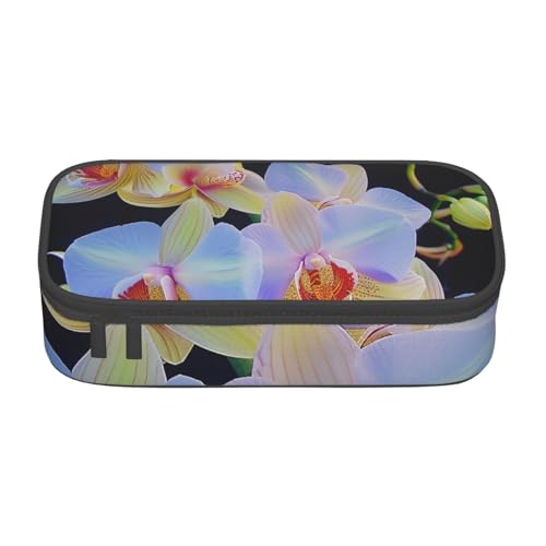 BNVSADC Rechteckiges Federmäppchen mit Mandala-Kunstdruck, niedliches Federmäppchen, Stifteetui, Büro, Schule, Schreibwaren, Organizer für Schule, Reisen, Arbeit, Orchideen-Druck, Einheitsgröße von BNVSADC