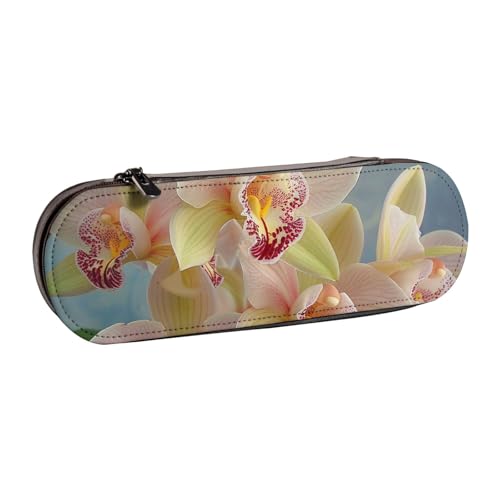 BNVSADC Rechteckiges Federmäppchen und Make-up-Tasche aus Leder mit Mandala-Kunstdruck – stilvolle Hartschalen-Bleistifttasche, Schreibwaren-Organizer-Tasche für Schule, Büro, Reisen, Orchideen von BNVSADC