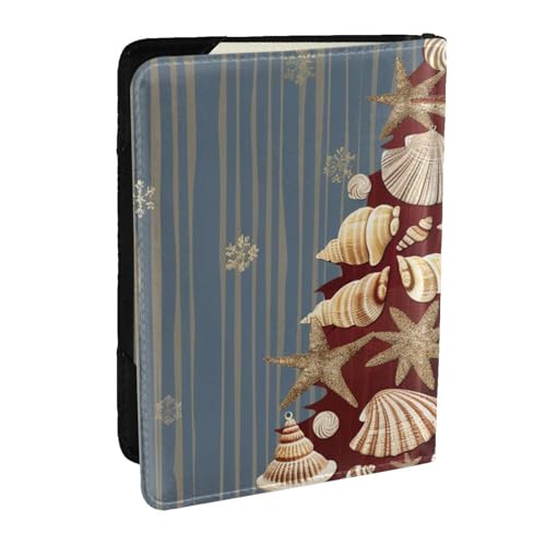 BNVSADC Reisepasshülle aus PU-Leder mit Sonnenblumenfeld-Motiv, bedruckt, Organizer für Männer und Frauen, 16,5 cm, Schneeflocke Muschel Weihnachten, Einheitsgröße, Modern von BNVSADC