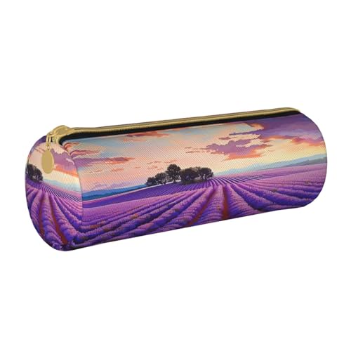 BNVSADC Rundes Federmäppchen, Lavendelfelder, Leder, niedliches Schreibwaren-Federmäppchen für Schule, Büro, Reisen, weiß, Einheitsgröße, Kosmetiktasche von BNVSADC