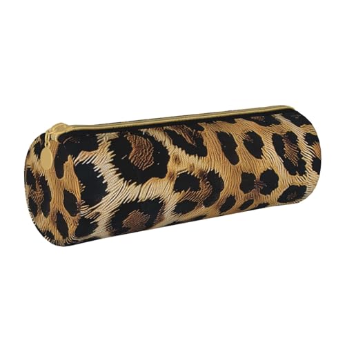 BNVSADC Rundes Federmäppchen mit Leopardenmuster, Leder, niedliches Schreibwaren-Federmäppchen für Schule, Büro, Reisen, weiß, Einheitsgröße, Kosmetiktasche von BNVSADC