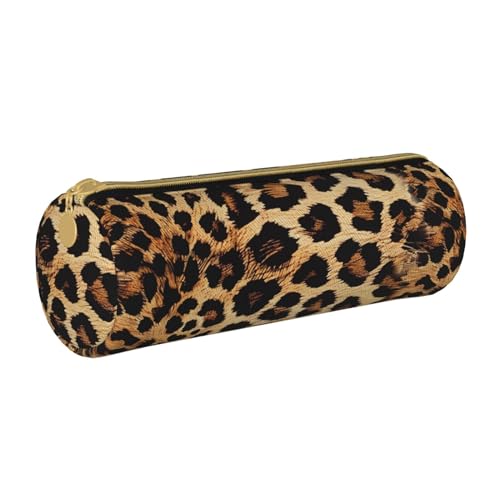 BNVSADC Rundes Federmäppchen mit Leopardenmuster, Leder, niedliches Schreibwaren-Federmäppchen für Schule, Büro, Reisen, weiß, Einheitsgröße, Kosmetiktasche von BNVSADC