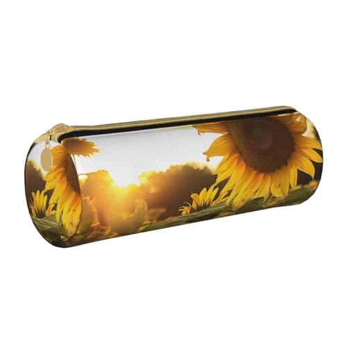 BNVSADC Rundes Federmäppchen mit Sonnenblumen-Motiv, Leder, niedliches Schreibwaren, Stifteetui für Schule, Büro, Reisen, weiß, Einheitsgröße, Kosmetiktasche BNVSADC Rundes Federmäppchen mit Sonnenblumen-Motiv, Leder, niedliches Schreibwaren, Stifteetui für Schule, Büro, Reisen, weiß, Einheitsgröße, Kosmetiktasche von BNVSADC