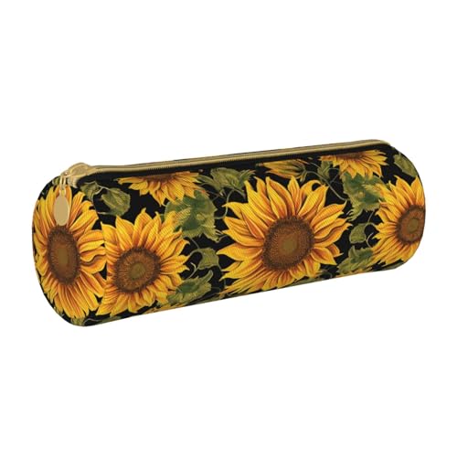 BNVSADC Rundes Federmäppchen mit Sonnenblumenmuster, Leder, niedliches Schreibwaren-Federmäppchen für Schule, Büro, Reisen, weiß, Einheitsgröße, Kosmetiktasche von BNVSADC