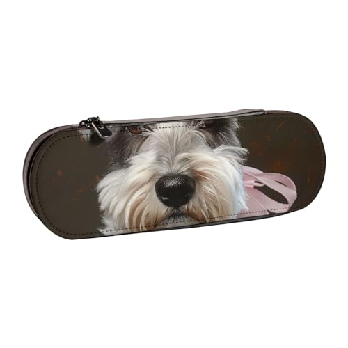 BNVSADC Schnauzer Federmäppchen und Make-up-Tasche aus bedrucktem Leder – stilvolle Hartschalen-Bleistifttasche, Schreibwaren-Organizer-Tasche für Schule, Büro, Reisen, Schwarz , Einheitsgröße, von BNVSADC