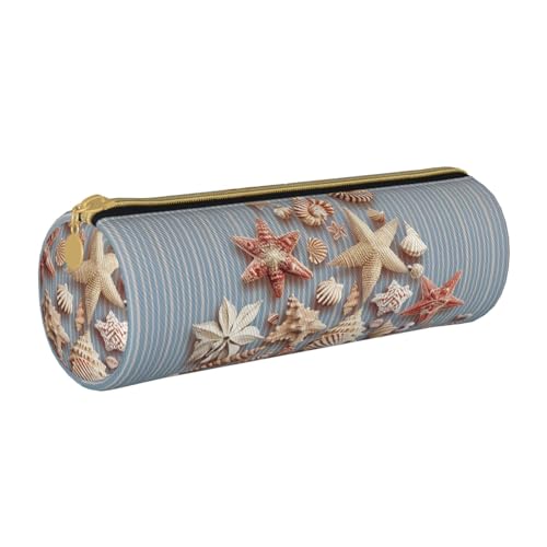 BNVSADC Seashell Weihnachten bedrucktes rundes Federmäppchen, Leder-Federmäppchen, niedliches Schreibwaren-Federmäppchen für Schule, Büro, Reisen, weiß, Einheitsgröße, Kosmetiktasche von BNVSADC