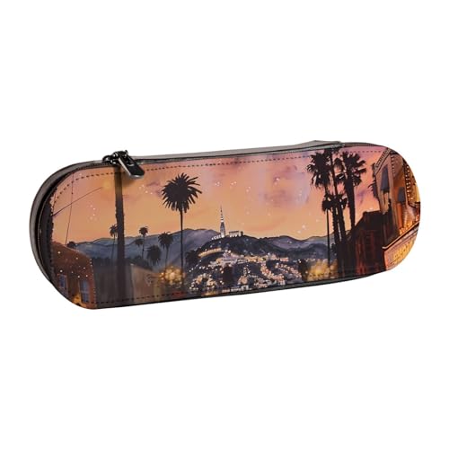 BNVSADC The Old Hollywood bedrucktes Leder-Federmäppchen und Make-up-Tasche – stilvolle Hartschalen-Bleistifttasche, Schreibwaren-Organizer-Tasche für Schule, Büro, Reisen, Schwarz , Einheitsgröße, von BNVSADC