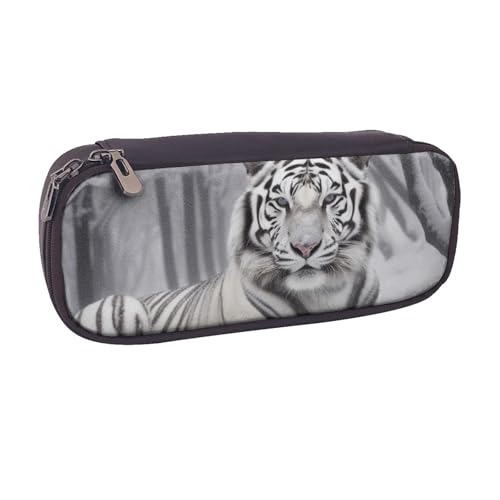 BNVSADC The Wild White Tiger bedrucktes Leder-Federmäppchen und Make-up-Tasche – stilvolles Federmäppchen für Schreibwaren, Organizer, Tasche für Schule, Büro, Reisen, Schwarz , Einheitsgröße, von BNVSADC