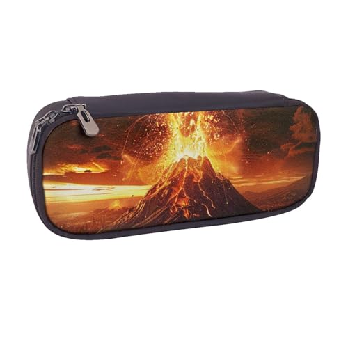 BNVSADC Volcano bedrucktes Leder-Federmäppchen und Make-up-Tasche – stilvolles Federmäppchen für Schreibwaren, Organizer für Schule, Büro, Reisen, Schwarz , Einheitsgröße, Kosmetiktasche von BNVSADC