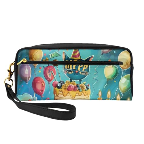 Bedruckte Make-up-Tasche aus Leder mit Handgelenkschlaufe, tragbare Reise-Kulturbeutel, Kosmetik-Organizer-Tasche für Damen, Schwarz , Einheitsgröße, Kosmetiktasche von BNVSADC