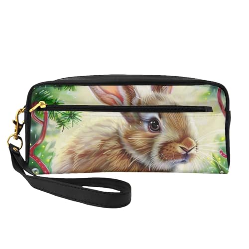 Bedruckte Make-up-Tasche aus Leder mit Handschlaufe, tragbar, Reise-Kulturbeutel, Kosmetik-Organizer-Tasche für Damen, Schwarz , Einheitsgröße, Kosmetiktasche von BNVSADC