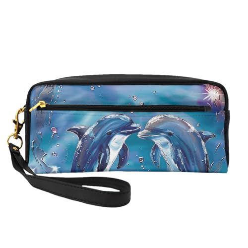 Bedruckte Make-up-Tasche aus Leder mit Handschlaufe, tragbar, Reise-Kulturbeutel, Kosmetik-Organizer-Tasche für Damen, Schwarz , Einheitsgröße, Kosmetiktasche von BNVSADC