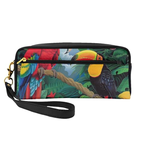 Bedruckte Make-up-Tasche aus Leder mit Handschlaufe, tragbare Reise-Kulturbeutel, Kosmetik-Organizer-Tasche für Damen, Schwarz , Einheitsgröße, Kosmetiktasche von BNVSADC