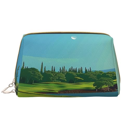 Bedruckte Make-up-Tasche für Damen, Golfplatz, tragbar, Leder, Reise-Kosmetiktasche, mit Reißverschluss, weiß, Einheitsgröße, Kosmetiktasche von BNVSADC