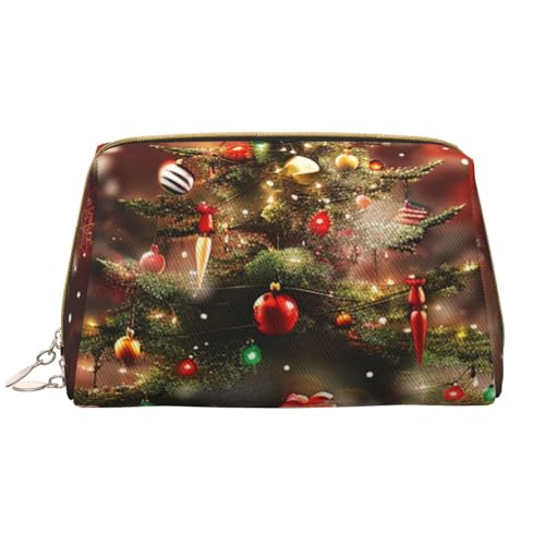 Bedruckte Make-up-Tasche für Damen, Motiv: Merry Christmas, aus Leder, Reise-Reißverschluss, Kosmetiktasche, weiß, Einheitsgröße, Kosmetiktasche von BNVSADC