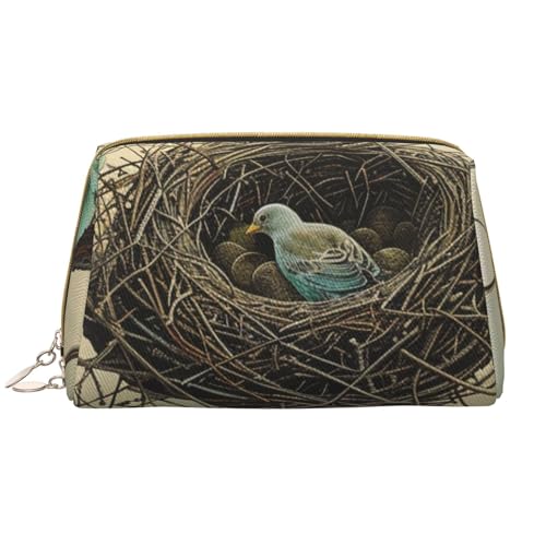 Bedruckte Make-up-Tasche für Damen, Motiv: Vogelhaus, tragbar, Leder, Reise-Reißverschluss, Kosmetiktasche, weiß, Einheitsgröße, Kosmetiktasche von BNVSADC