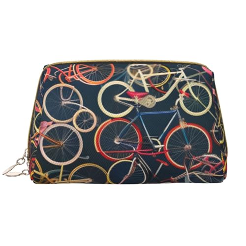 Bikes Cycling bedruckte Make-up-Tasche für Damen, tragbare Leder-Make-up-Tasche, Reise-Kosmetiktasche, Organizer mit Reißverschluss, weiß, Einheitsgröße, Kosmetiktasche von BNVSADC
