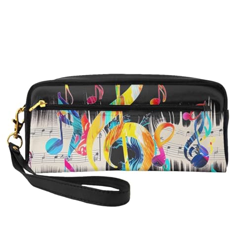 Bunte Make-up-Tasche aus Leder mit Musiknoten und Handschlaufe, tragbare Reise-Kulturbeutel, Kosmetik-Organizer-Tasche für Damen, Schwarz , Einheitsgröße, Kosmetiktasche von BNVSADC