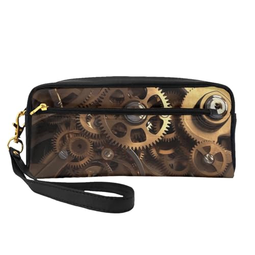Coole Make-up-Tasche aus Leder mit Handschlaufe, Motiv: Steampunk-Zahnräder, tragbar, Reise-Kulturbeutel, Kosmetik-Organizer-Tasche für Damen, Schwarz , Einheitsgröße, Kosmetiktasche von BNVSADC
