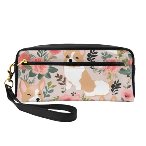 Corgi Make-up-Tasche aus Leder mit Handschlaufe, tragbar, Reise-Kulturbeutel, Kosmetik-Organizer-Tasche für Damen, Schwarz , Einheitsgröße, Kosmetiktasche von BNVSADC