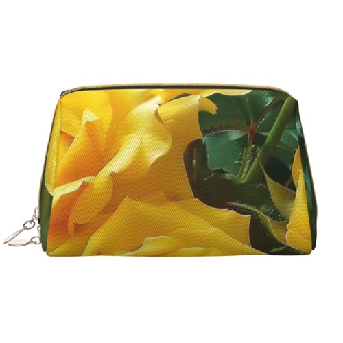 Gelbe Rose Bedruckte Kosmetiktasche für Damen, tragbar, aus Leder, mit Reißverschluss, Einheitsgröße, Kosmetiktasche, weiß, one size, Kosmetiktasche von BNVSADC