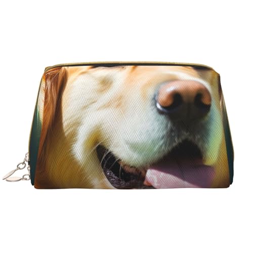 Golden Retriever Make-up-Tasche für Damen, bedruckt, Leder, Reise-Reißverschluss, Kosmetiktasche, weiß, Einheitsgröße, Kosmetiktasche von BNVSADC
