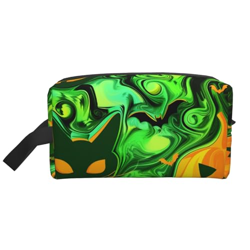 Grüner Geist Horror Halloween bedruckte Make-up-Tasche Reise tragbare Kosmetiktasche große Kapazität Make-up Fall Kulturbeutel Handtasche Organizer für Frauen, weiß, Einheitsgröße, Kosmetiktasche von BNVSADC