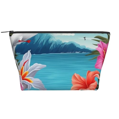 Hawaii Hibiskus Blume gedruckt Reise Make-up Tasche Trapez Kosmetiktasche Make-up Fall Kulturbeutel Organizer für Frauen, Schwarz , Einheitsgröße, Kosmetiktasche von BNVSADC