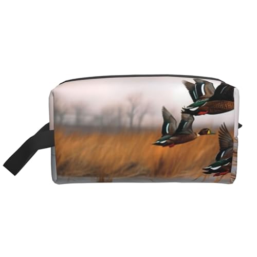 Jagd fliegende wilde Ente 3 bedruckte Make-up-Tasche Reise tragbare Kosmetiktasche große Kapazität Make-up Fall Kulturbeutel Handtasche Organizer für Frauen, weiß, Einheitsgröße, Kosmetiktasche von BNVSADC
