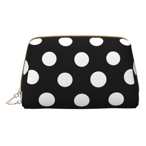 Kleine Make-up-Tasche aus Leder, mit weißem Punktemuster, tragbar, mit Reißverschluss, Kosmetiktasche für Damen, weiß, Einheitsgröße, Kosmetiktasche von BNVSADC
