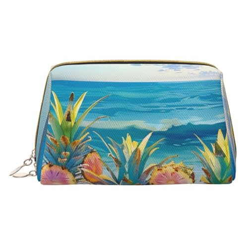 Kleine Make-up-Tasche mit Ananas-Motiv, tragbar, Leder, Reise-Kosmetiktasche, Organizer für Damen, weiß, Einheitsgröße, Kosmetiktasche von BNVSADC