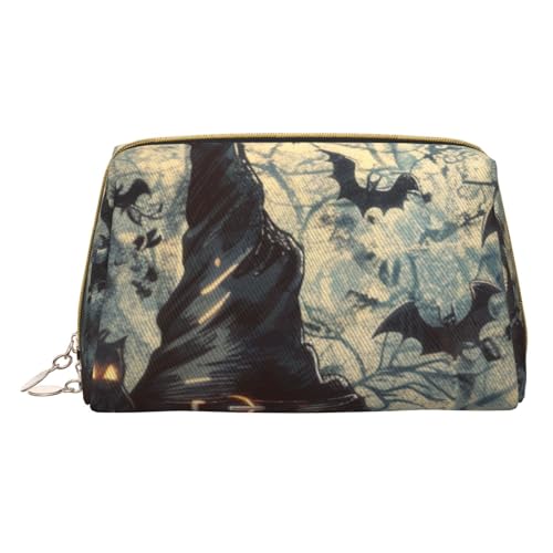 Kleine Make-up-Tasche mit Hexenhut, tragbar, Leder, Reise-Kosmetiktasche, Organizer für Damen, weiß, Einheitsgröße, Kosmetiktasche von BNVSADC