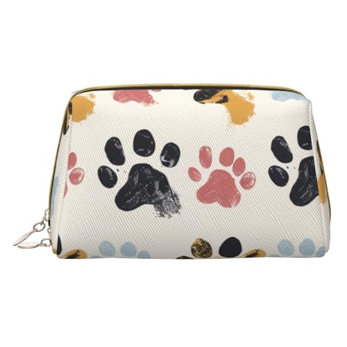 Kleine Make-up-Tasche mit Hundepfotenmuster, tragbar, Leder, Reise-Kosmetiktasche, Organizer für Damen, weiß, Einheitsgröße, Kosmetiktasche von BNVSADC
