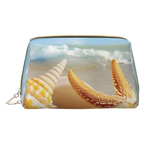 Kleine Make-up-Tasche mit Muschelmotiv, bedruckt, Leder, Reise-Kosmetiktasche, Organizer für Damen, weiß, Einheitsgröße, Kosmetiktasche von BNVSADC