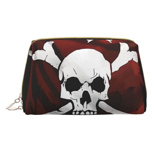 Kleine Make-up-Tasche mit Piratenflagge, tragbar, Leder, Reise-Kosmetiktasche, Organizer für Damen, weiß, Einheitsgröße, Kosmetiktasche von BNVSADC