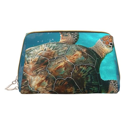 Kleine Make-up-Tasche mit Schildkrötenmotiv, tragbar, Leder, Reise-Kosmetiktasche, Organizer für Damen, weiß, Einheitsgröße, Kosmetiktasche von BNVSADC