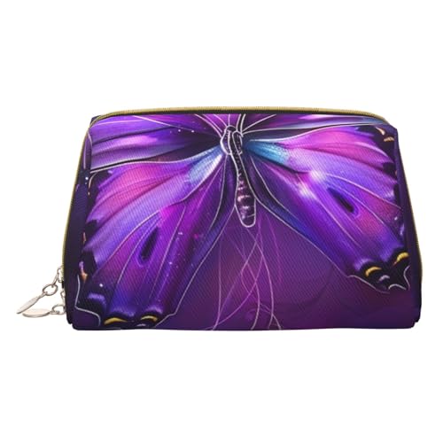 Kleine Make-up-Tasche mit Schmetterlingsmotiv, tragbar, Leder, Reise-Kosmetiktasche, Organizer für Damen, Violett, weiß, Einheitsgröße, Kosmetiktasche von BNVSADC
