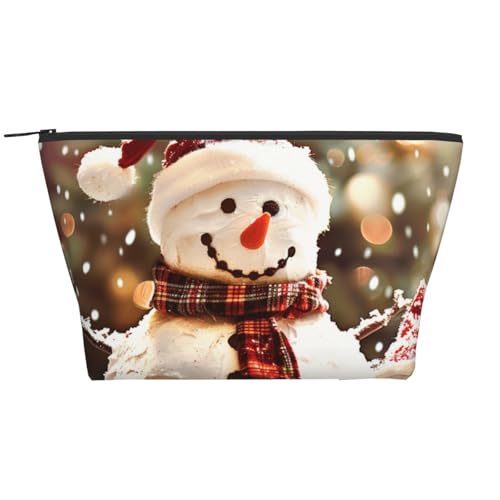 Kosmetiktasche, Motiv: Frohe Weihnachten, niedlicher Schneemann, bedruckt, Reise-Make-up-Tasche, Trapez-Kosmetiktasche, Kulturbeutel, Organizer für Damen, Schwarz , Einheitsgröße, Kosmetiktasche von BNVSADC