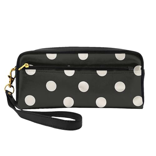 Kosmetiktasche aus Leder mit Handschlaufe, Schwarz und Weiß mit Punkten, tragbare Reise-Kulturbeutel, Kosmetik-Organizer-Tasche für Damen, Schwarz , Einheitsgröße, Kosmetiktasche von BNVSADC