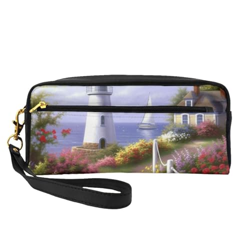 Kosmetiktasche aus Leder mit Meeresmotiv, mit Handgelenkschlaufe, tragbare Reise-Kulturbeutel, Kosmetik-Organizer-Tasche für Damen, Schwarz , Einheitsgröße, Kosmetiktasche von BNVSADC