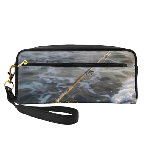 Kosmetiktasche mit Angelruten-Motiv, mit Handschlaufe, tragbar, Reise-Kulturbeutel, Kosmetik-Organizer-Tasche für Damen, Schwarz , Einheitsgröße, Kosmetiktasche von BNVSADC