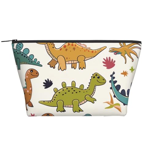 Kosmetiktasche mit Dinosaurier-Muster, bedruckt, Reise-Make-up-Tasche, Trapez-Kosmetiktasche, Kulturbeutel, Organizer für Damen, Schwarz , Einheitsgröße, Kosmetiktasche von BNVSADC