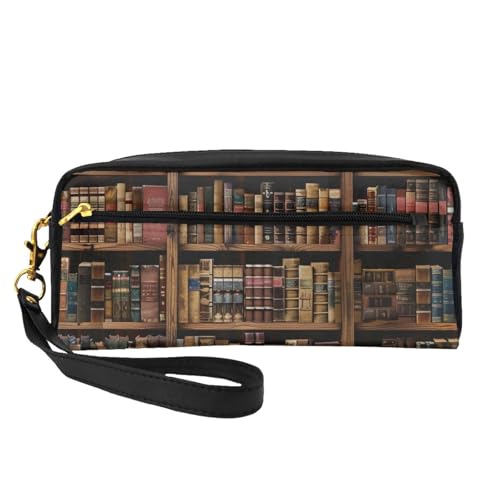 Kosmetiktasche mit Handschlaufe, Bücherregal, bedruckt, Leder, mit Handschlaufe, Reise-Kulturbeutel, Kosmetik-Organizer-Tasche für Damen, Schwarz , Einheitsgröße, Kosmetiktasche von BNVSADC