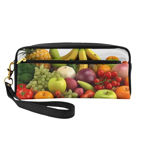 Kosmetiktasche mit Handschlaufe, Motiv: frisches Gemüse, Obst, Leder, mit Handschlaufe, tragbar, Reise-Kulturbeutel, Kosmetik-Organizer-Tasche für Damen, Schwarz , Einheitsgröße, Kosmetiktasche von BNVSADC